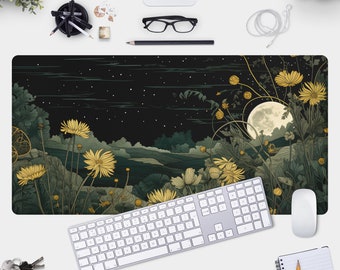 Cottagecore Desk Mat - Dark Night & Flower Field Gamer Pad