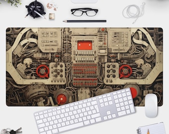 Tappetino da scrivania con controlli retrò dell'astronave: pannello della macchina, gamer pad