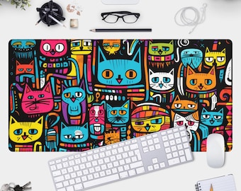 Cat Desk Mat – Colorful Animal Design Gaming Mouse Pad
