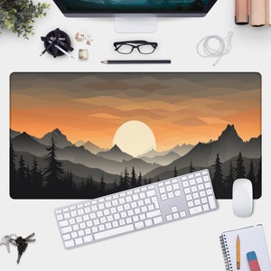 Minimal Mountain Desk Mat - Gaming Mouse Pad for Nature Lovers - Abstract Landscape Design