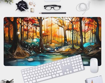 Vibrant Trippy Forest Gamer Pad - Colorful Desk Mat with Alcohol Ink Design