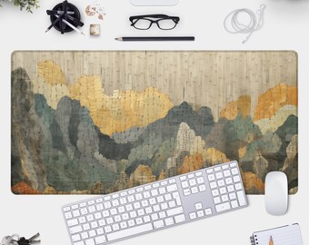 Abstract Landscape Mouse Pad - Large Gaming Desk Mat with Organic Textures and Earth Tones