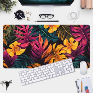 Tropical Plants Desk Mat | Monstera Leaves Mouse Pad | Nature Large Mousepad