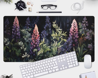 Purple Flowers Desk Mat - Dark Flower Print Gamer Pad with Dark Academia Vibes