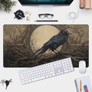 Mystic Raven Desk Mat - Gothic and Macabre-inspired Art Gamer Pad