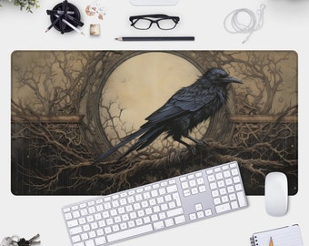Mystic Raven Desk Mat - Gothic and Macabre-inspired Art Gamer Pad