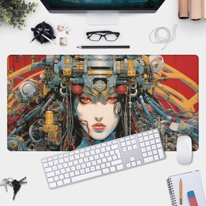 Robot Cyborg Girl Design Gaming Pad - Sci-Fi Themed Mouse Pad & Desk Mat