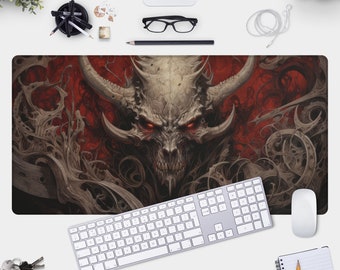 Devil Mask Gamer Pad - Gothic Skull Art Desk Mat and Mouse Pad for Gaming