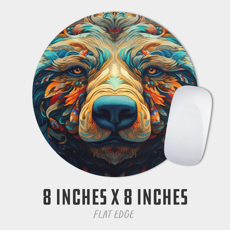 Vibrant Grizzly Bear Desk Mat, Colorful Gaming Mouse Pad, Mythical ...