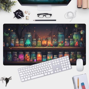 Kuriositäten Hexerei Schreibtischmatte - Witchy Gaming Mauspad mit Zaubertränke auf Regal