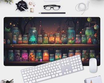 Oddities Witchcraft Desk Mat - Witchy Gaming Mouse Pad with Potions on Shelf