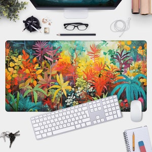Tropical Foliage Desk Mat - Colorful Plant Mousepad - Nature Inspired Gamer Pad