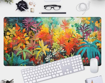 Alfombra de escritorio de follaje tropical - Alfombrilla de ratón de plantas coloridas - Almohadilla de jugador inspirada en la naturaleza