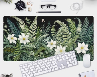 Flowers and Ferns Desk Mat - Gamer Pad for Cottagecore and Dark Academia Art