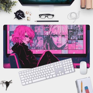 Anime Girl Desk Mat - Cyberpunk Inspired Gamer Pad and Mouse Pad