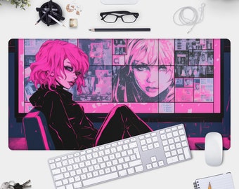 Anime Girl Desk Mat - Cyberpunk Inspired Gamer Pad and Mouse Pad