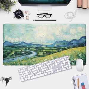 Van Gogh Painting Extra Large Desk Mat, Green Wheat Fields Extended Mouse Pad, Work From Home, Desk Accessory Décor