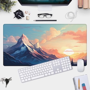 Mountain Landscape Desk Mat - Large Gamer Pad and Mouse Pad for a Stunning Nature View