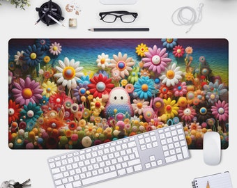 Colorful Crochet Flowers Desk Mat - Large Mouse Pad & Gamer Pad