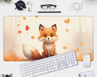 かわいいキツネXLマウスパッド - 秋のキツネのイラスト、ゲーマー向けの大型デスクマット