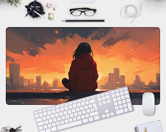 Kawaii Anime Gaming Mouse Pad: Lofi Pixel Art Desk Mat