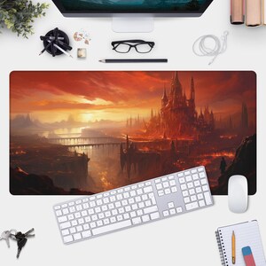 Hellscape Inferno Desk Mat - Gamer Pad and Mouse Pad, Fiery Hell Design