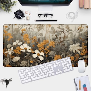 Muted Wild Flowers Desk Mat - Gaming Mouse Pad with Nature Landscape Design