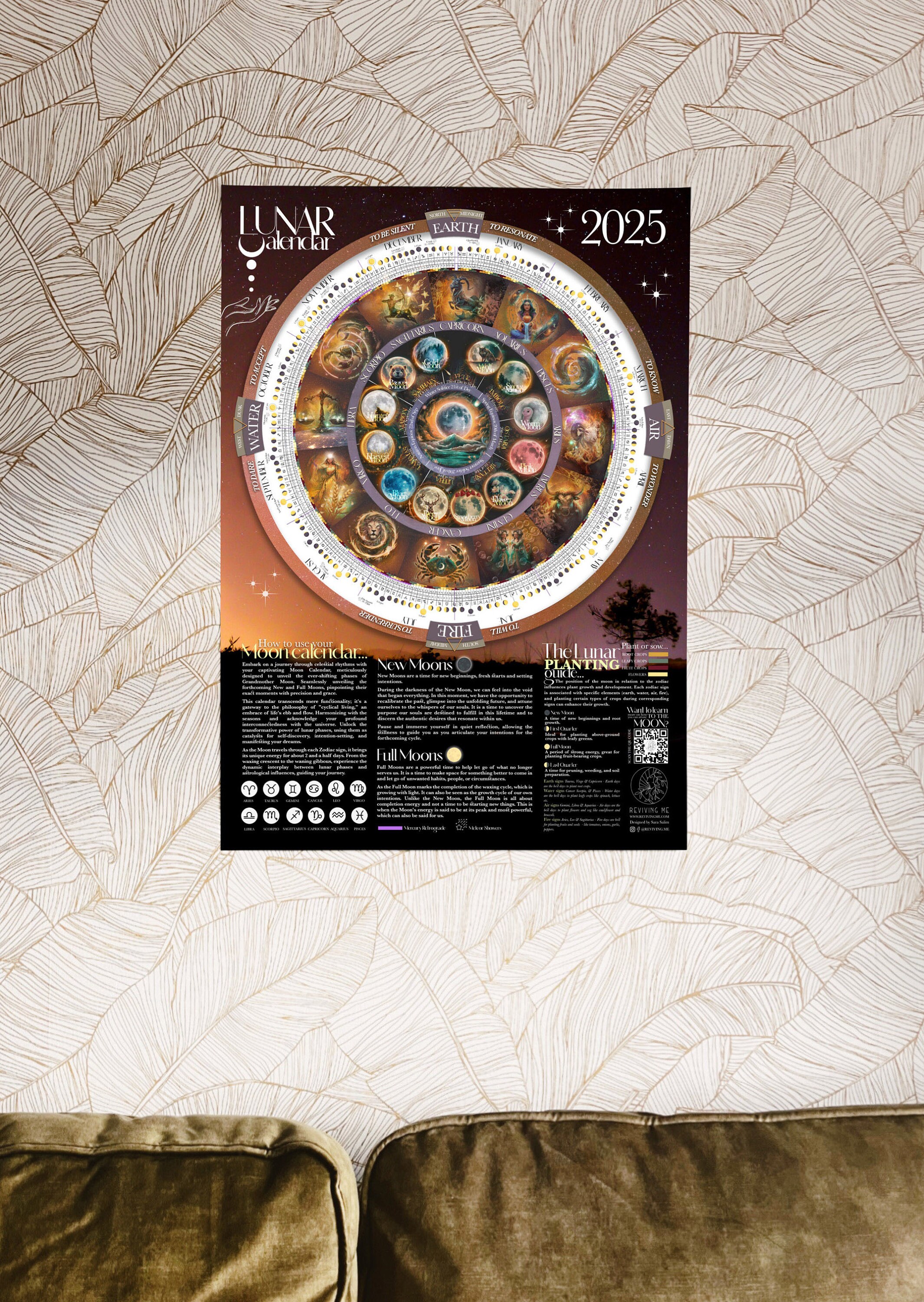 Moon phase lunar calendar 2025 etsy uk