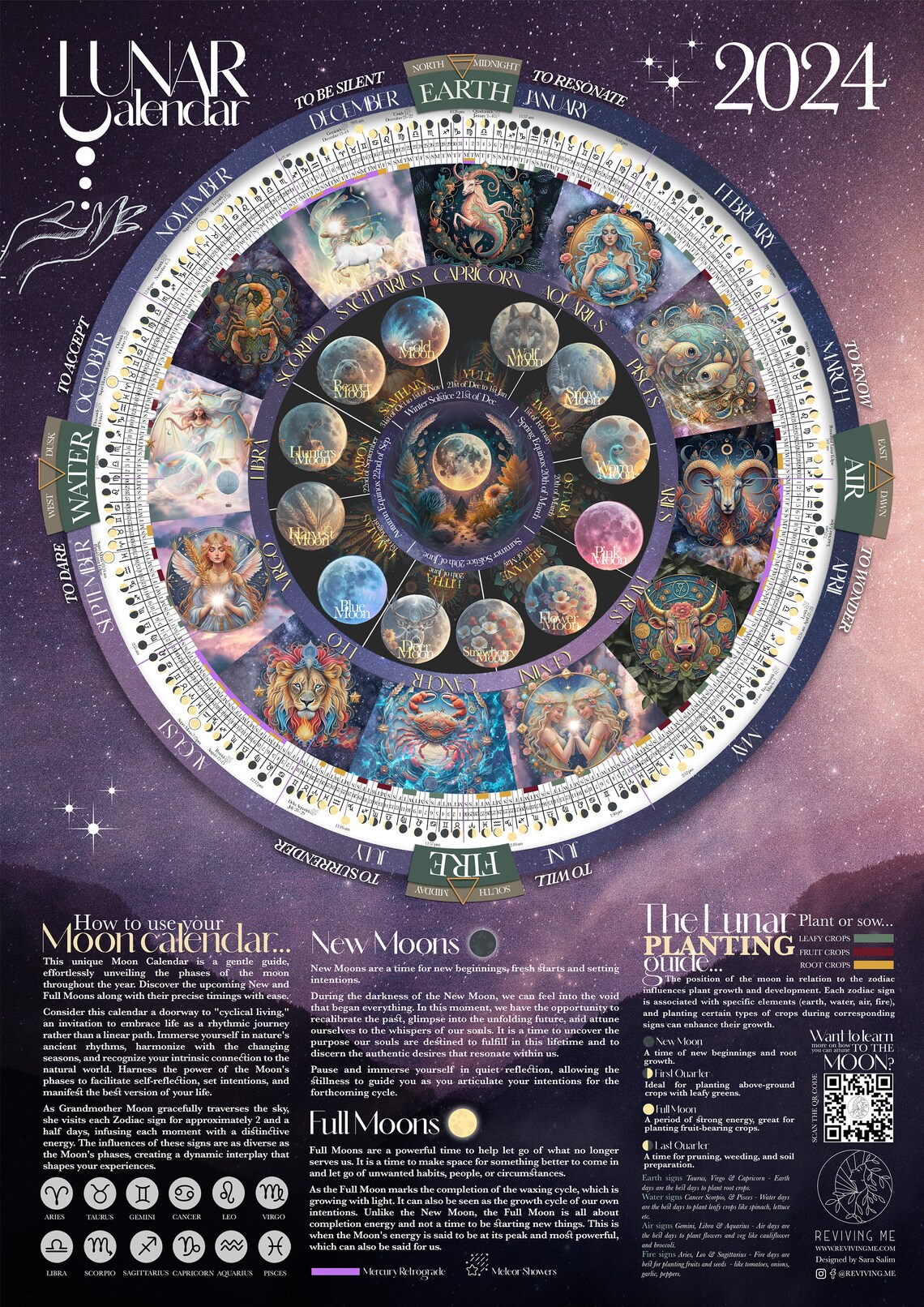 Moon phase lunar calendar 2024 etsy
