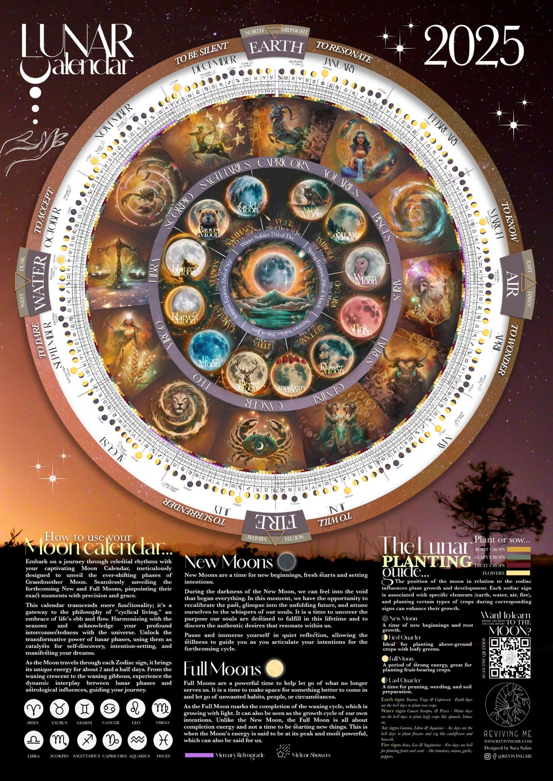 Moon phase lunar calendar 2025 etsy uk