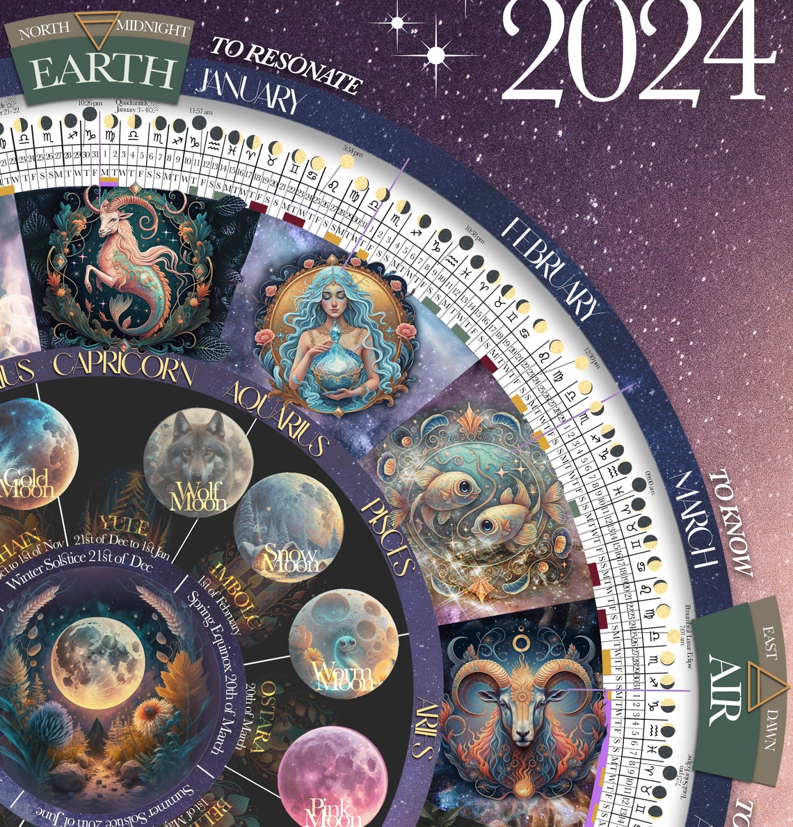 Moon phase lunar calendar 2024 etsy