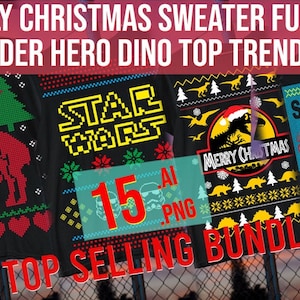 醜いクリスマスセーター面白いスパイダーヒーロー恐竜トップトレンド2024デジタルデザインAiPngベストセラー