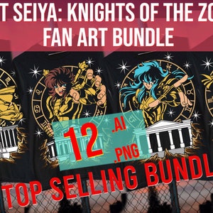 Saint Seya Knights of the zodiac Fan Art Bundle print on demand Digital Design Ai Png best seller
