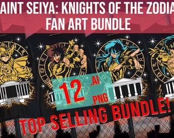 Saint Seya Knights of the zodiac Fan Art Bundle print on demand Digital Design Ai Png best seller