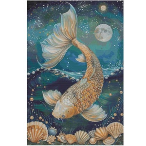 Golden Koi - Cross Stitch Pattern - Full Coverage - PDF Digital Download