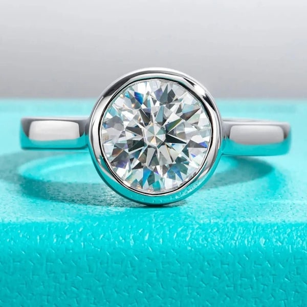 Unique 3CT GRA Certified Moissanite Bezel Engagement Ring Diamond Wedding Ring Men Engagement Ring Gift for Her Gift for Girlfriend Gifts