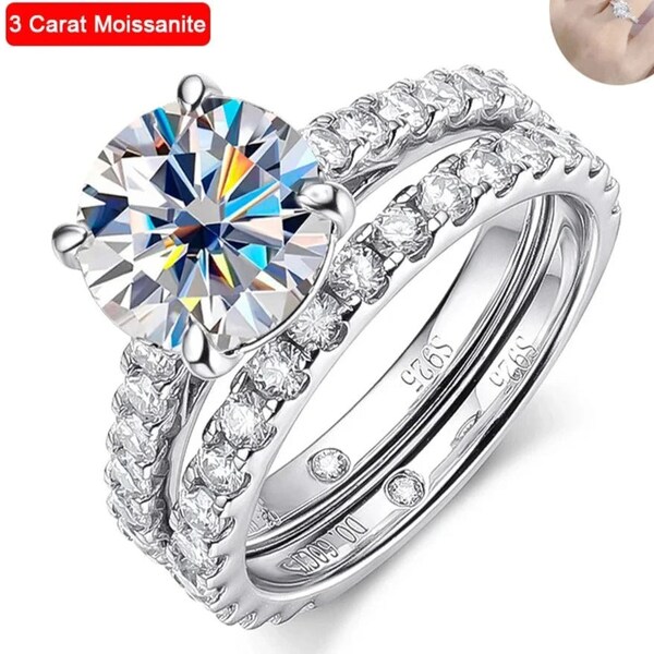 Luxury 3CT Real Moissanite Wedding Sets Bridal Sets Engagement Ring Sets Round Brilliant Cut Wedding Ring Sets Gift for Her Anniversary
