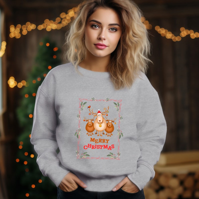 Merry Christmas Reindeer Heart Pattern High Neck Sweater main image 0