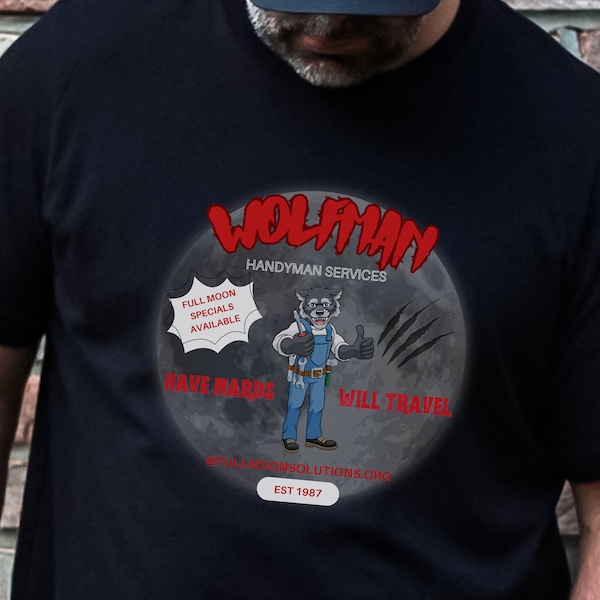 Man Halloween, grappige nepbaan, Wolfman shirt, Nards, Halloween Tee, grappig Halloween shirt, Spooky, slimme Halloween Tee, film horror shirt