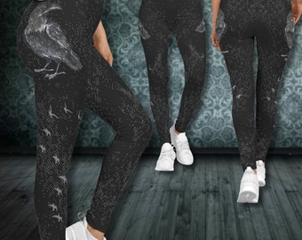 Crow Leggings, Gothic Clothing, Plus Size Goth, Victorian Goth, Goth Leggings, Goth Clothes, Goth Chic, Goth Grunge, Black Yoga, Witch Stuff