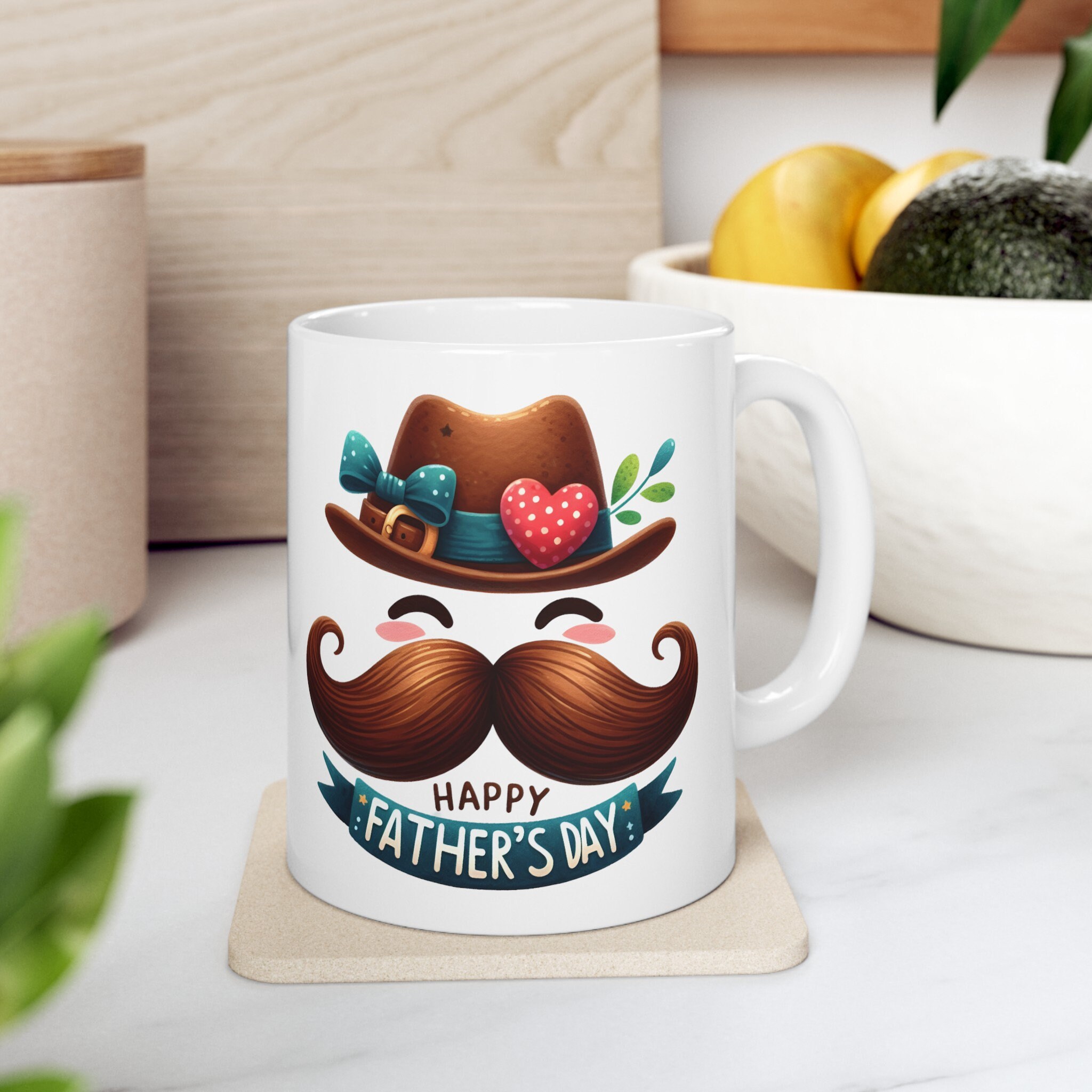 Happy Fathers Day Mug, Happy Face and Mustache Coffee Cup for DAD, Gift ...