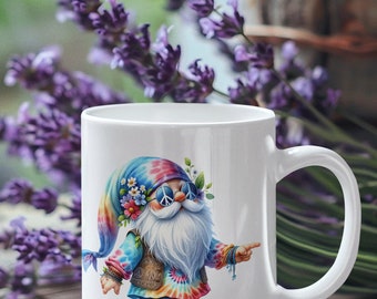Peace and Joy! Hippie Gnome Mug, Retro Gnome, Throwback Gnome  Coffee Cup