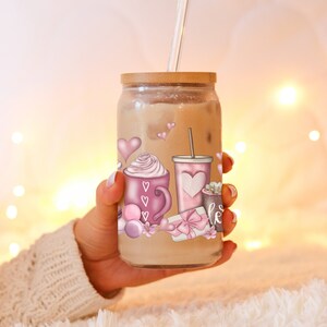 Valentines Day Can Glass, Iced Coffee Cup, Libby Soda Can, Glass Cup with lid and straw, Reusable Glass Cup with lid, Cup with Straw