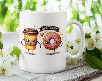 Perfect Couple Ceramic Mug, Coffee and Donut Mug, Funny Mug, Humor Coffee Cup, Novelty Mug, Coffee Lover Mug