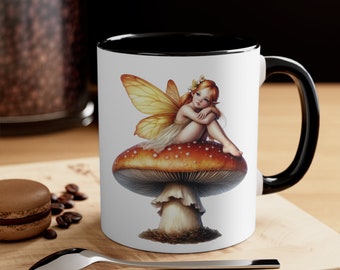 Enchanting Fairy on Mushroom Mug, Mushroom Lovers, Fairy Lovers, Cottage Core Mushroom mug