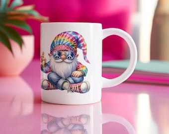 Groovy Hippie Gnome   Mug,  Peace and Love Gnome Mug, Retro Gnome Coffee Cup, Vintage Gnome mug, Throwback /gnome Mug, 60;s,70's Gnome Mug