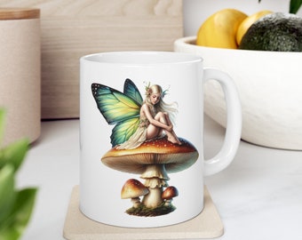 Fairy and Mushroom Mug, Cottage Core Mug,  Mushroom mug, Nature Lover gift, Mushroom coffee mug, Fungus mug