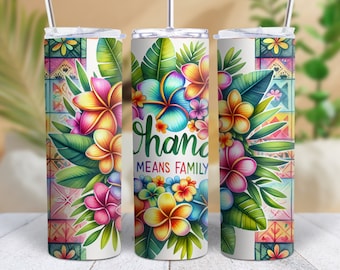 Vaso delgado con pajita Ohana Means Family, 20 oz, vaso delgado Beach Vibes