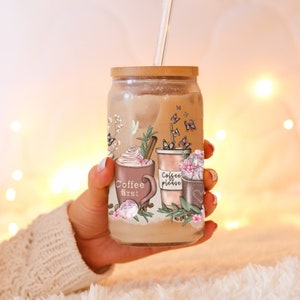 Coffee First Glass Cup,  Iced Coffee Cup, Coffee Lovers Glass Can, Coffee  Cup with lid, Cup with Straw, Reusable Glass Straw,Libby soda Can