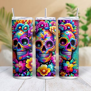 Day of the Dead, Skinny Tumbler with Straw, Skinny 20oz Tumbler